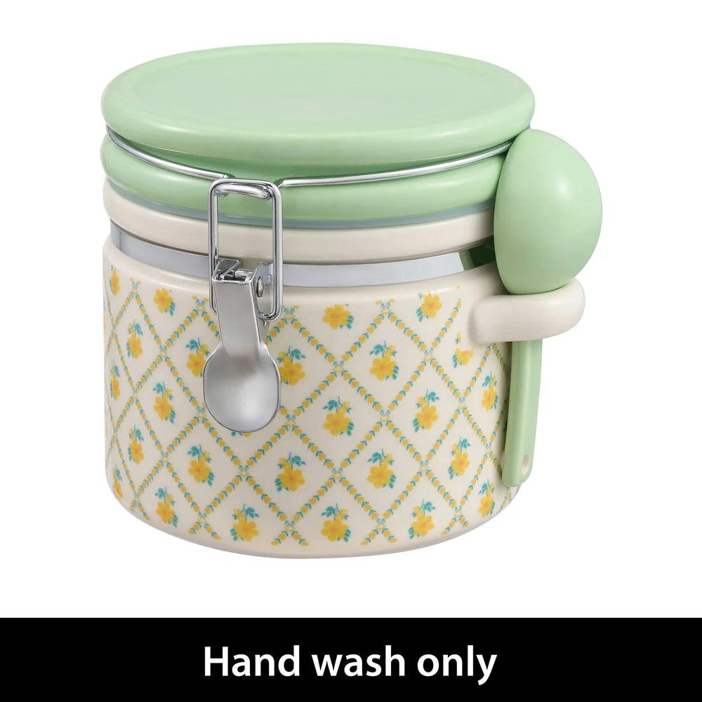 Stoneware Medium Canister with Lid and Ceramic Spoon