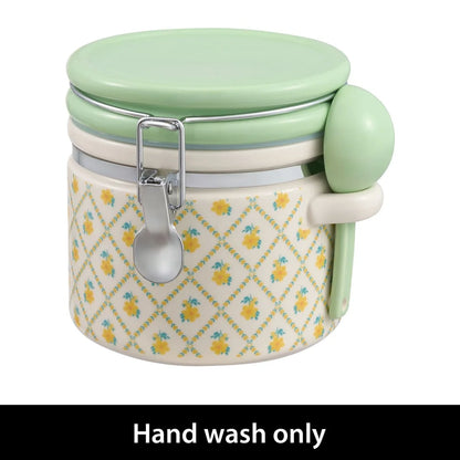 Stoneware Medium Canister with Lid and Ceramic Spoon