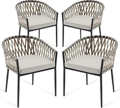 4 outdoor rattan wicker chair with armrest and cushions