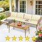4 Pieces Patio Furniture Set, Sectional L-Shaped Sofa, All-Weather Rattan Woven Conver
