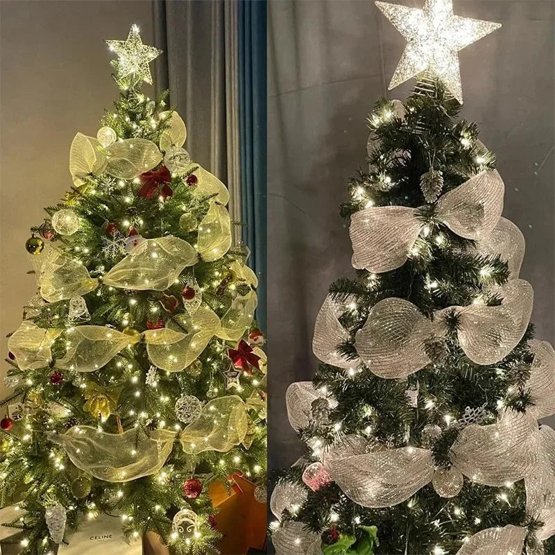 Golden Grid Ribbon Christmas Tree Decoration Mesh Tulle Roll