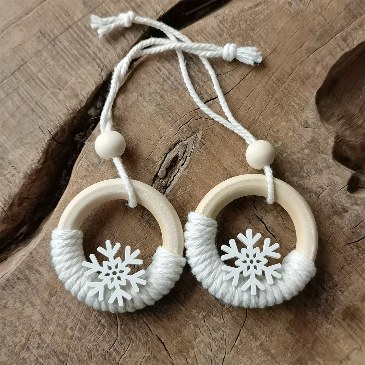 Ornaments With Wooden Snowflakes And Rings
