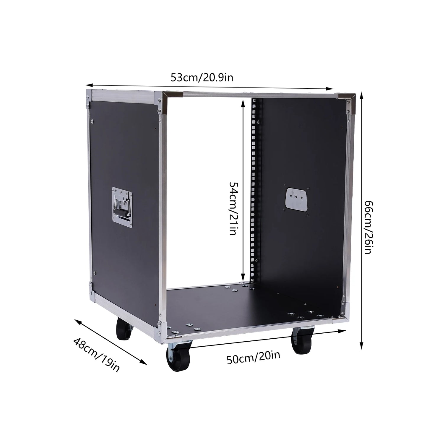 12U Portable Rolling Rack,  Black MDF Cabinet