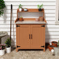 Wooden Garden Potting Table with Metal Tabletop and Removable Shelf