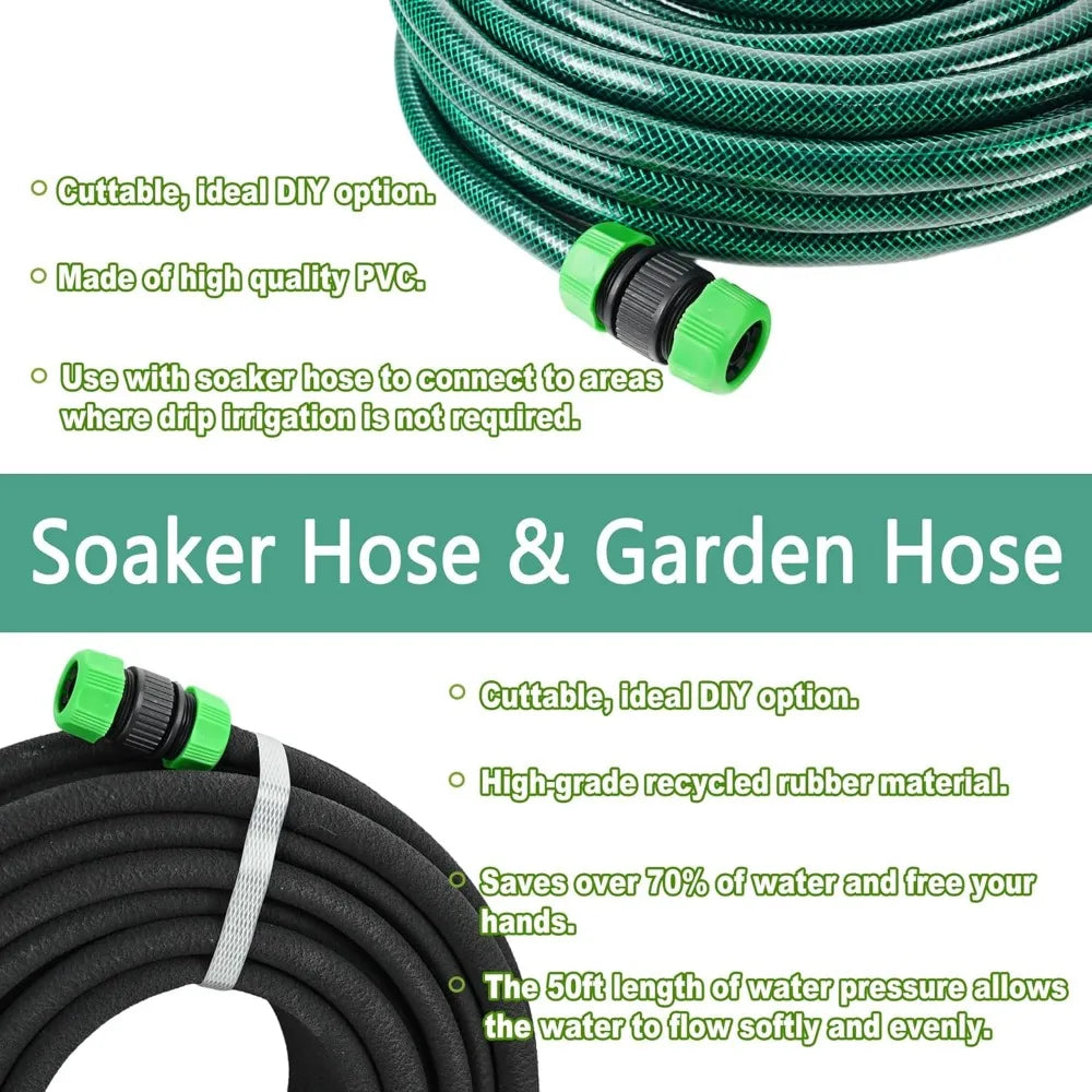 Flexible 75-Foot Soaker Hose System with 50-Foot Garden Hose