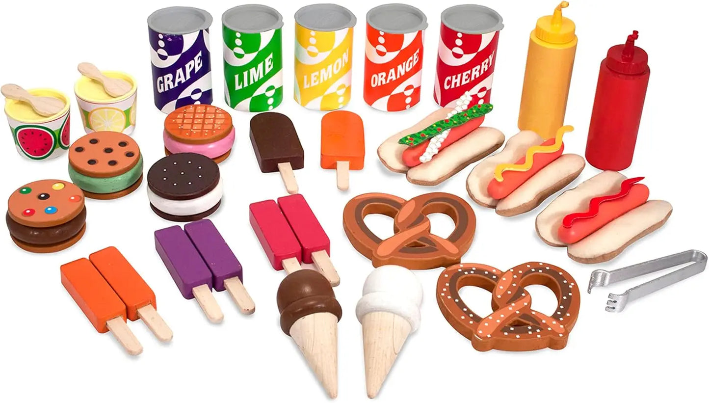 Wooden Snacks and Sweets Food Cart - 40+ Play Food pcs