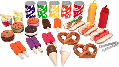 Wooden Snacks and Sweets Food Cart - 40+ Play Food pcs