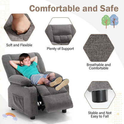 Kids Recliner Chair with Cup Holders, Adjustable Footrest & Headrest, Deep Grey