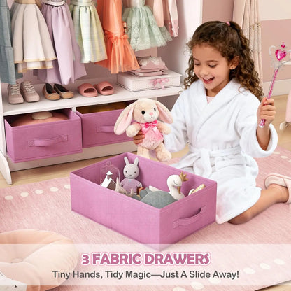 Kids Dresser with Mirror & Drawers, Playroom Storage Closet, White