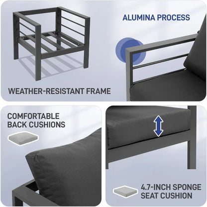 4-Seat Aluminum Outdoor Sectional Furniture Set with Thick, Washable Cushions