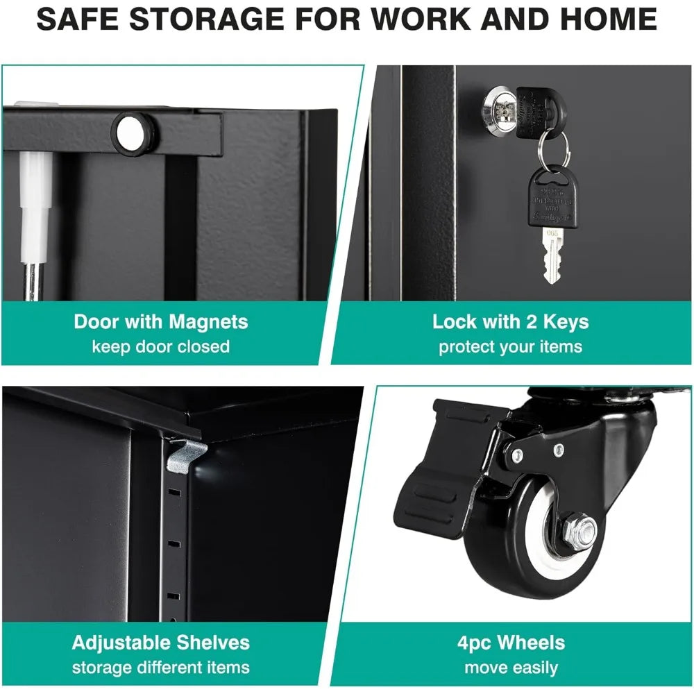 Metal Storage Cabinet with Wheels and Drawers and Adjustable Shelves 3"