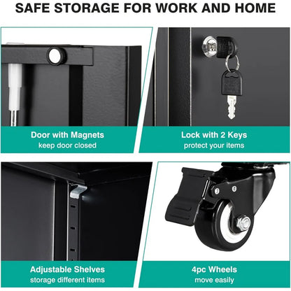 Metal Storage Cabinet with Wheels and Drawers and Adjustable Shelves 3"