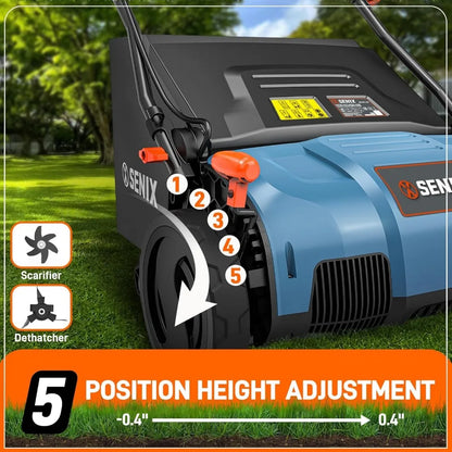 15-Inch Dual-Purpose Electric Dethatcher and Scarifier with 13 Amp Power, 13.2 Gallon Bag