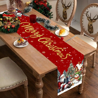Red Christmas Santa Snowman Table Runner
