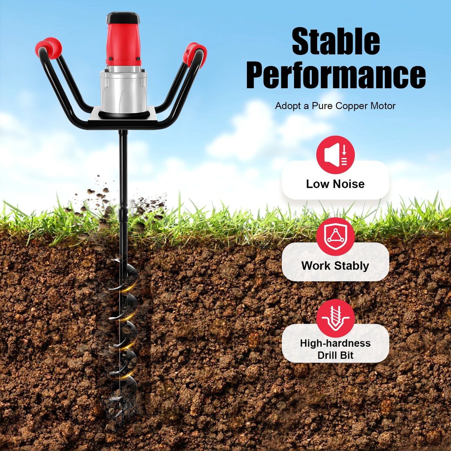 1500W Electric Post Hole Digger with 4inch Dril Earth Auger