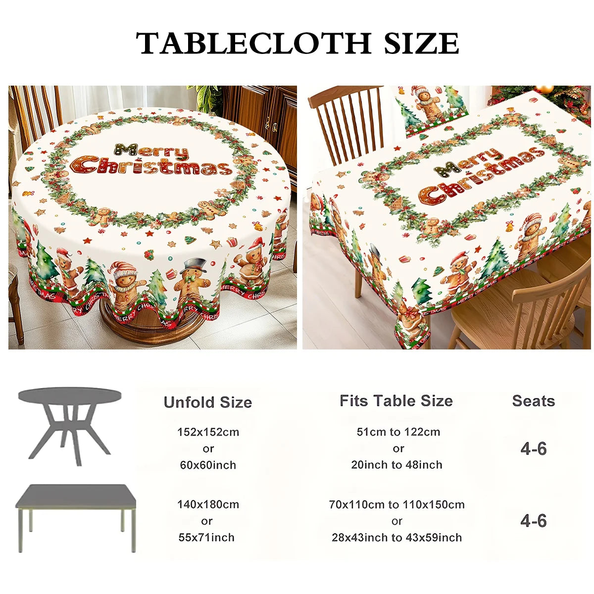 Christmas Gingerbread Tablecloth Polyester