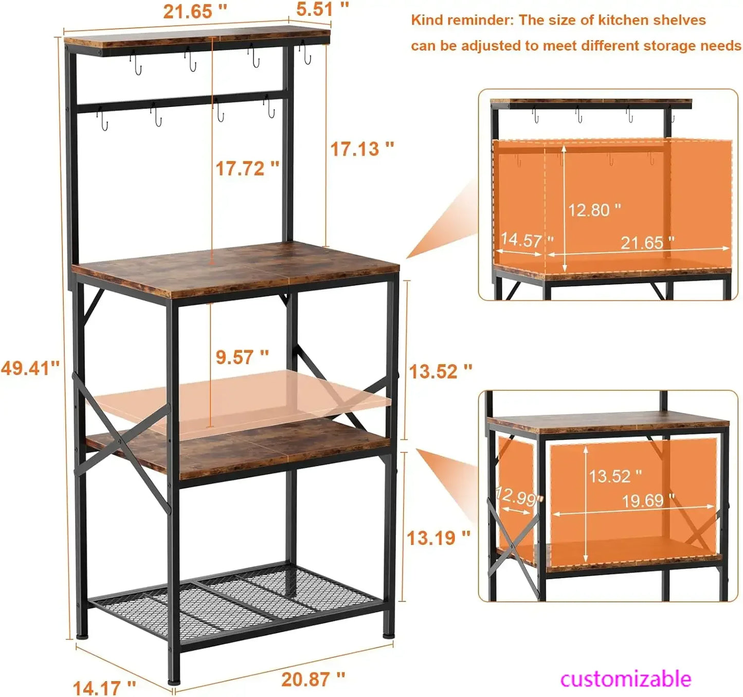 Bakers Rack with Storage Shelves, Small Coffee Bar