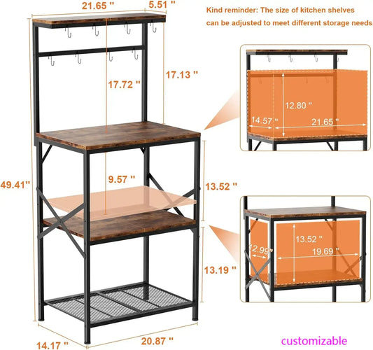 Bakers Rack with Storage Shelves, Small Coffee Bar