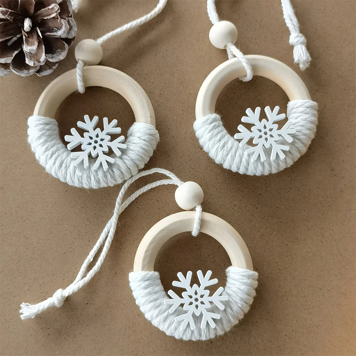 Ornaments With Wooden Snowflakes And Rings