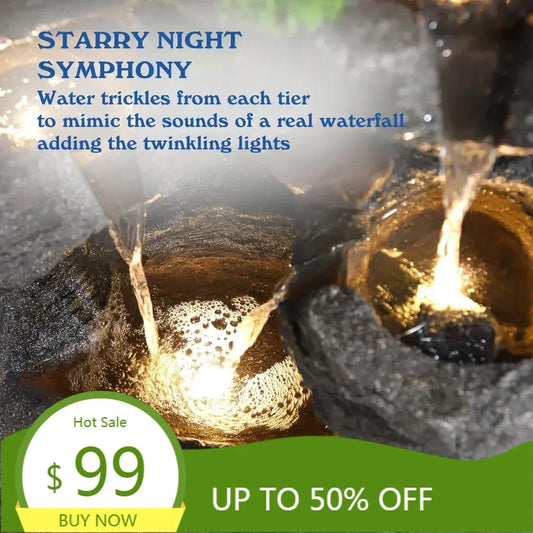 Multi-Level Rock Waterfall Fountain with Illumination
