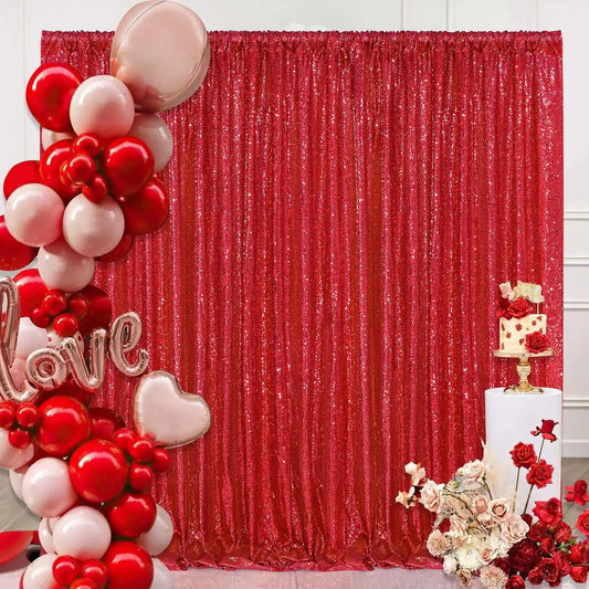 Red Sequin Backdrop Curtains 1Pcs 7ftx7ft Glitter Red Photo Backdrop Drapes Party Wedding Baby Shower Curtain Sparkle Photograph