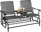 Double Bench Glider with Metal Frame and Tempered Glass Table