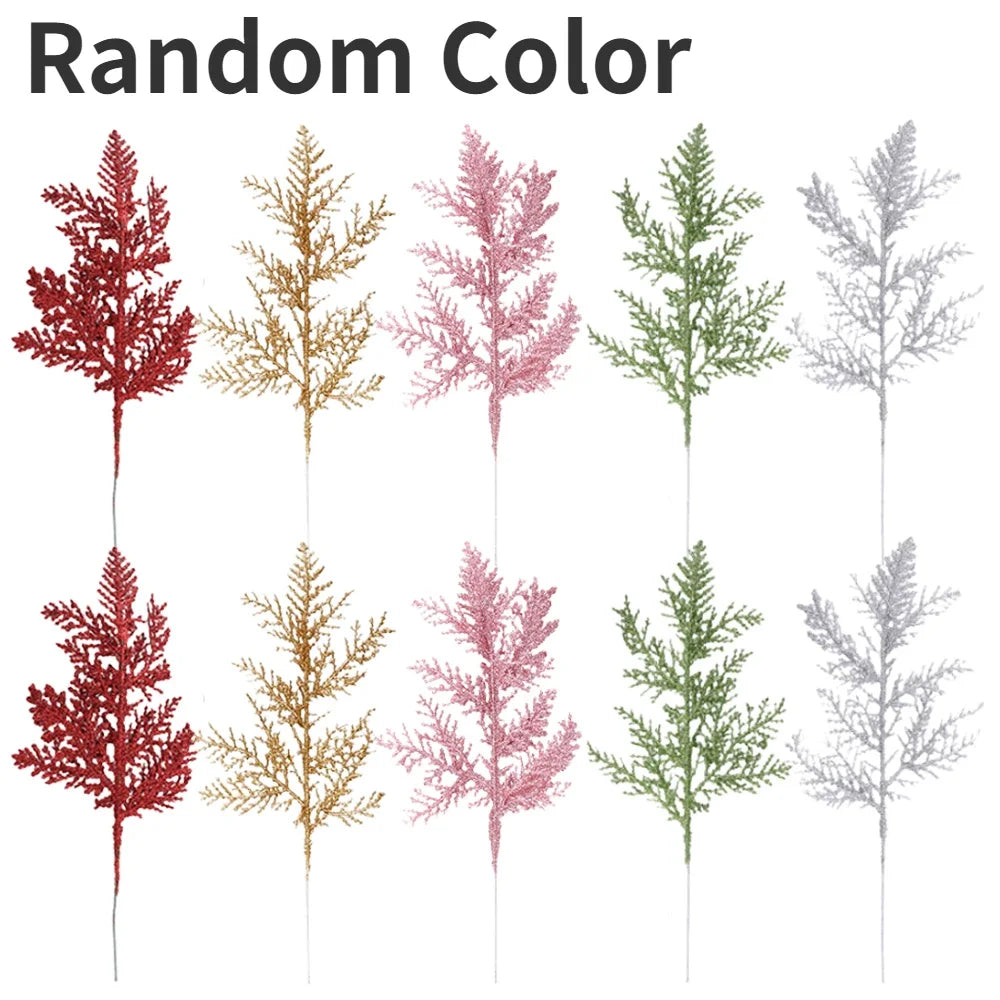 Artificial Pine Leaves Branches Christmas Gold Silver Plant