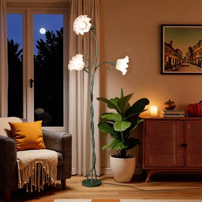 Retro 3-Head Flower Floor Lamp, Contains Bulb, 3-Color Dimmable, with Flexible Neck Shaft