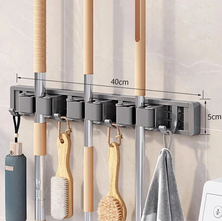 3/4 Hooks, Mop Holder Broom Organizer Rack