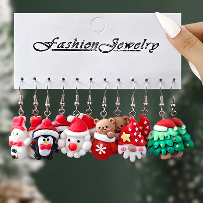 Cartoon Gingerbread Man Christmas Tree Santa Penguin Resin Dangle Earrings