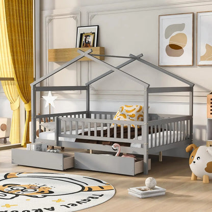 Full House Bed with 2 Drawers, Wooden