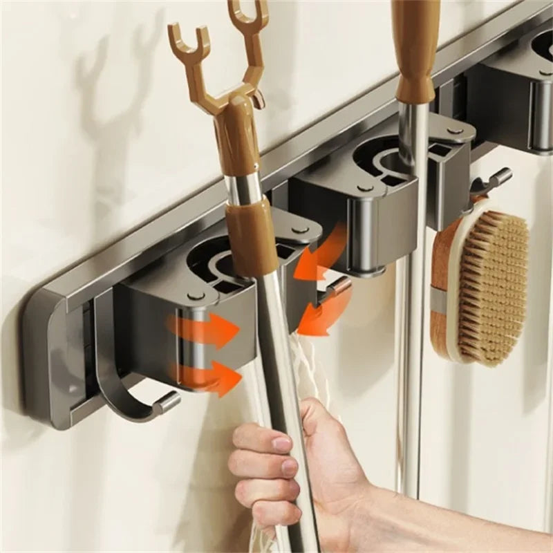 3/4 Hooks, Mop Holder Broom Organizer Rack
