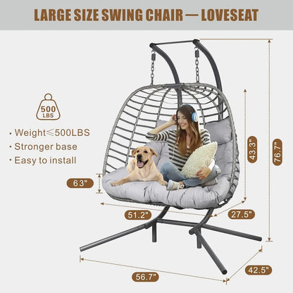 Hammock Swing Chair with Double Hanging Egg Chair, Stand,  Cushion
