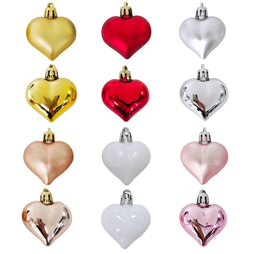12Pcs Love Heart Christmas Balls Ornament Red Gold Plastic Balls