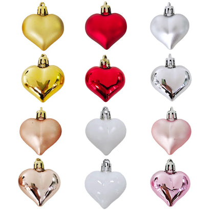 12Pcs Love Heart Christmas Balls Ornament Red Gold Plastic Balls