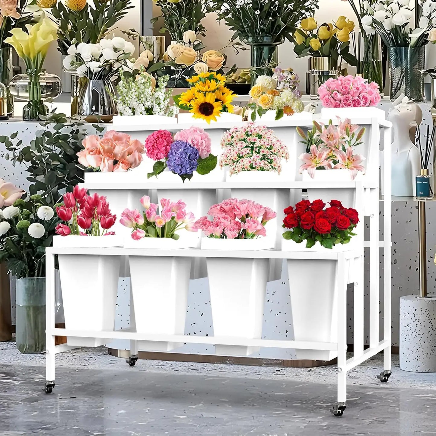 Flower Display Stand with 12 Buckets