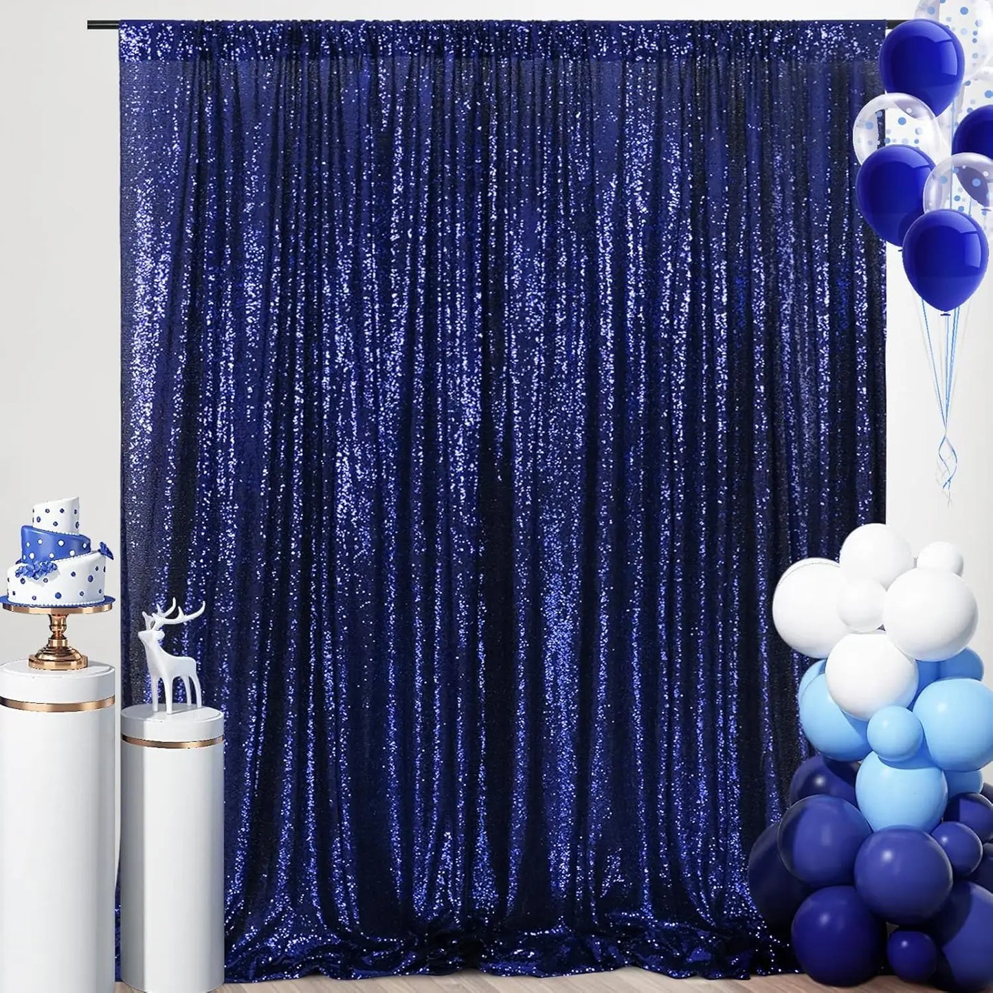 Navy Blue Sequin Backdrop, 1 Panels-4ft x 8ft, Plastic, Photography Background