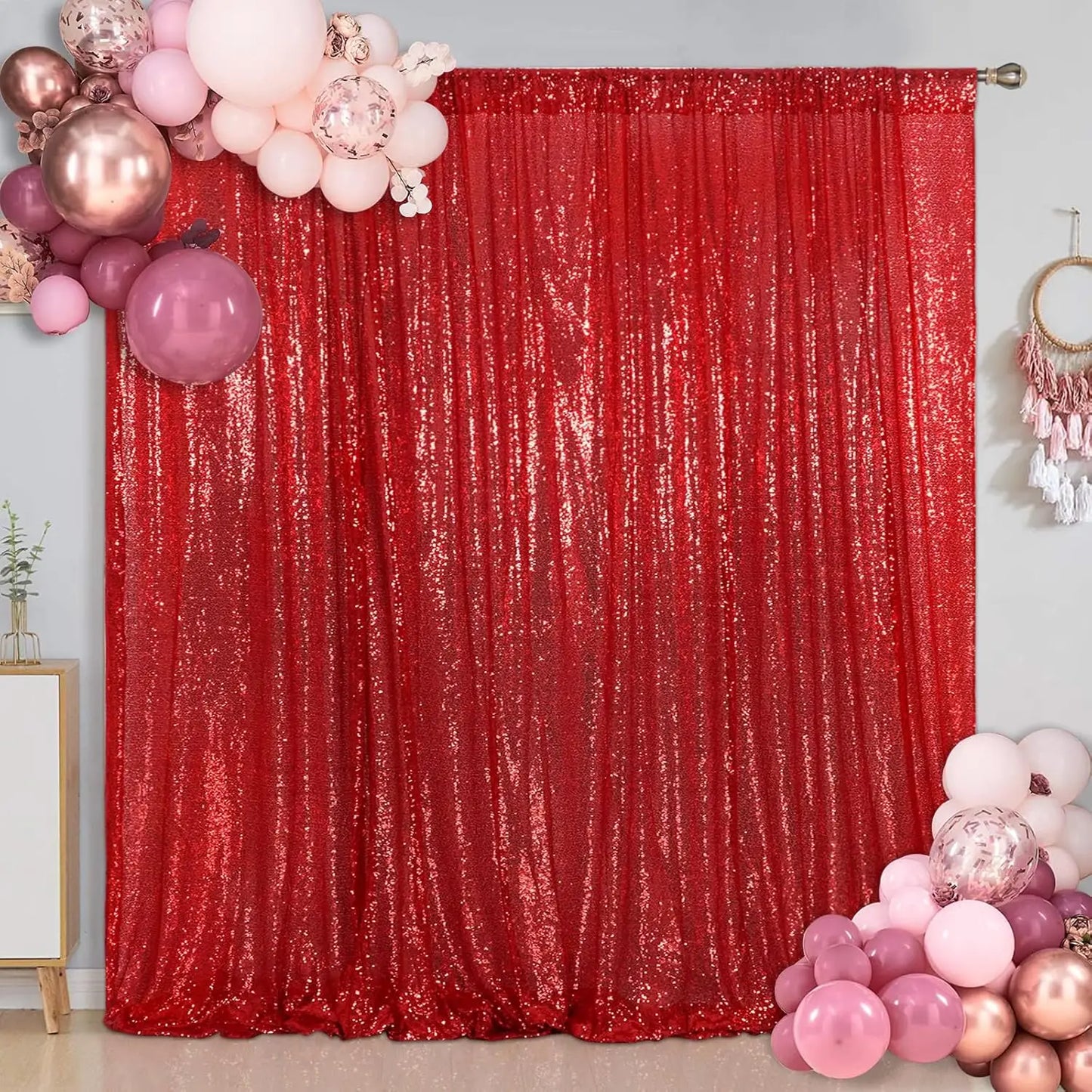 Red Sequin Backdrop Curtains 1Pcs 7ftx7ft Glitter Red Photo Backdrop Drapes Party Wedding Baby Shower Curtain Sparkle Photograph