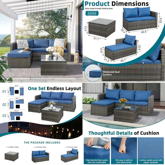 3-Piece Outdoor Patio Sofa Set with Cushions