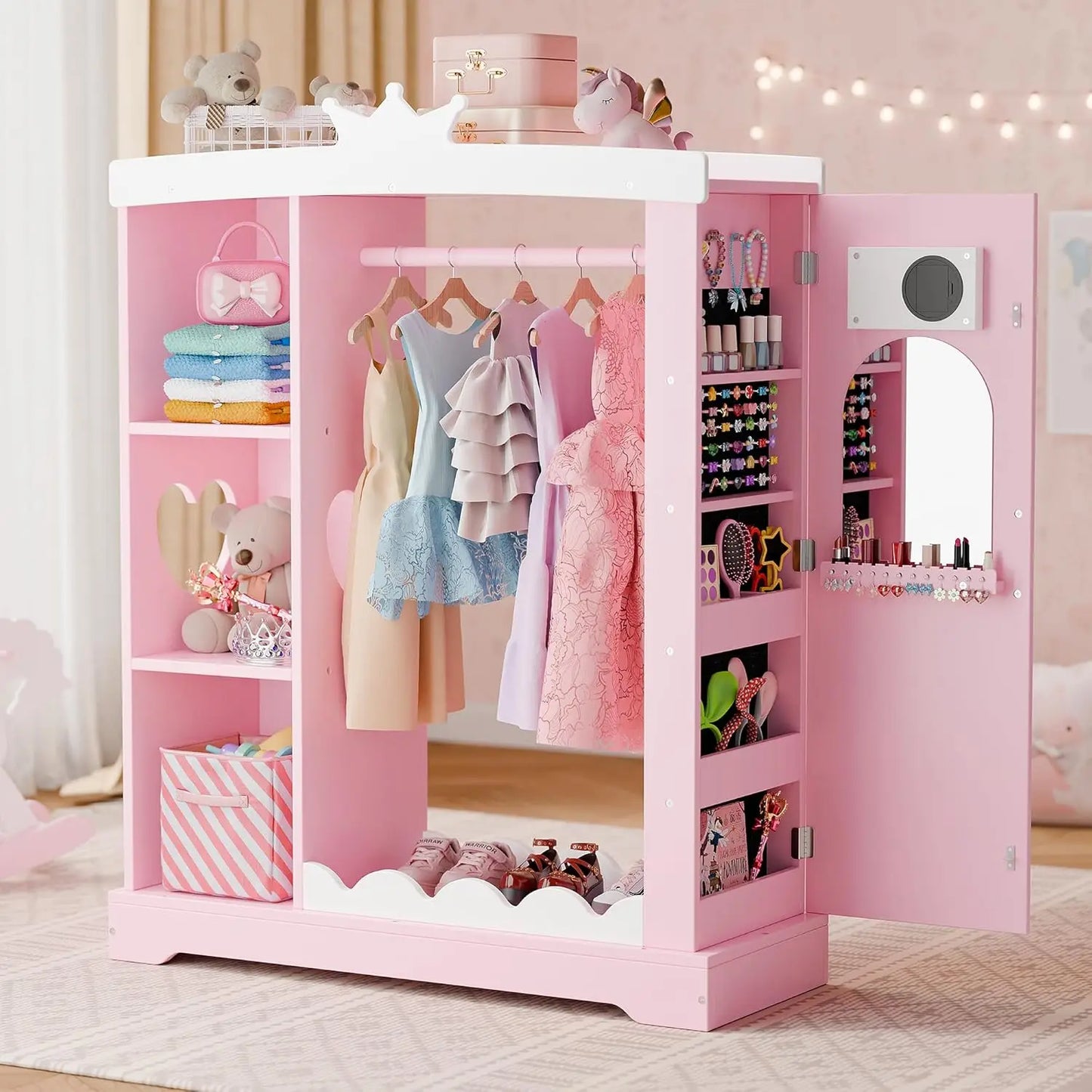 Kids Armoire with Jewelry Cabinet, Mirror & Shelves