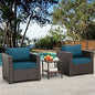 Outdoor Furniture Club Chair 3 Pieces Patio Single Sofa Chairs and Glass End Table Outdoor Chairs Set of 2 and SideTable with A