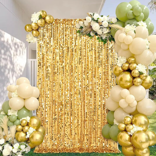 1Panel-4ftx8ft Gold Big Sequin Backdrop Curtains, Shimmer Payette Sequin Backdrop Curtain Panels for Wedding Party Christmas Dec