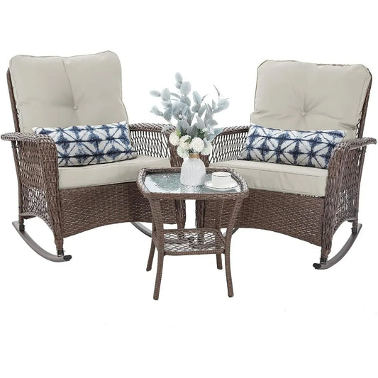 3 Pieces, Rocking Bistro Set with Thick Cushions