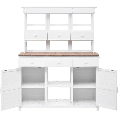 White Outdoor Potting Bench with Hutch,65.7 Tall