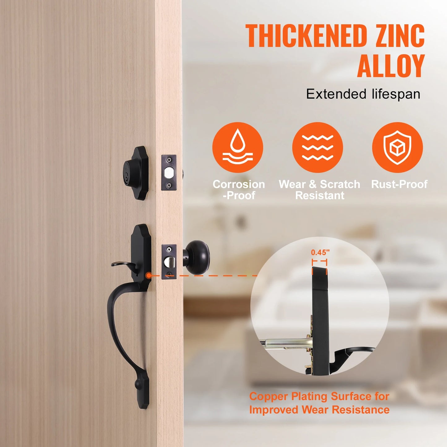 Front Door Handle Deadbolt Set with Interior Knob Adjustable Hole Spacing