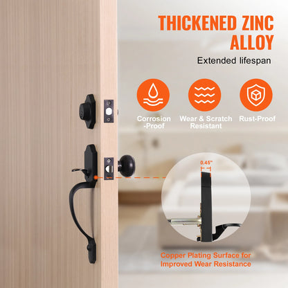 Front Door Handle Deadbolt Set with Interior Knob Adjustable Hole Spacing