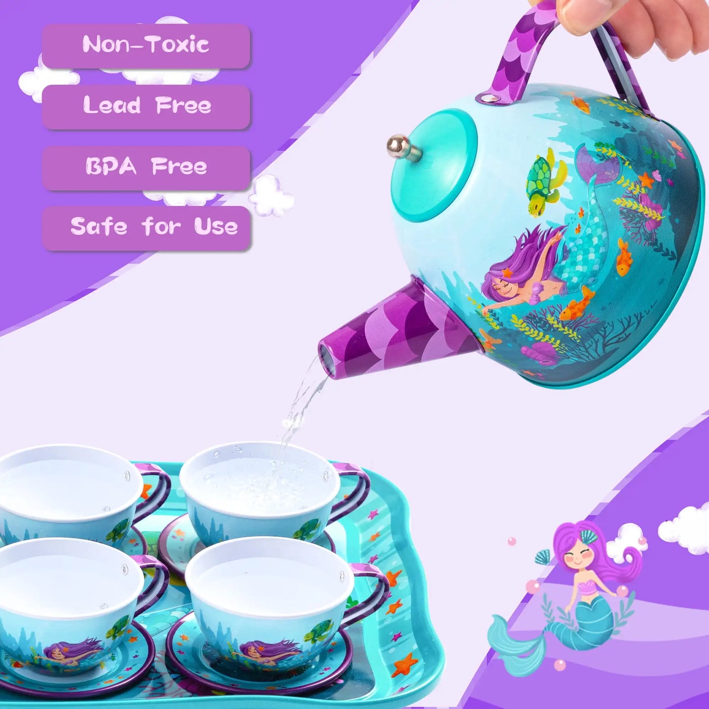 Tea Party Set Mermaid  Toddlers 2 3 4 5 6 Years Old