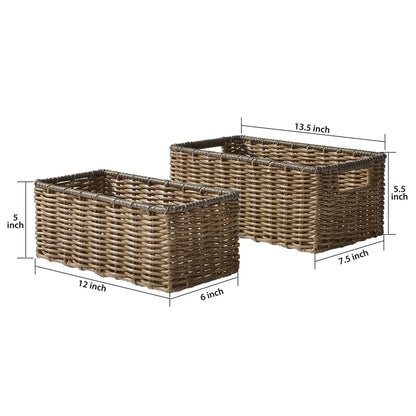 2-Piece Storage Basket Set Poly Rattan Weave