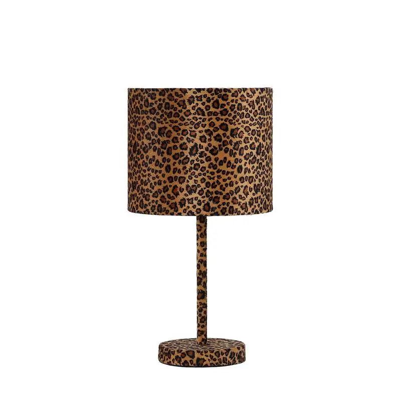 19.25 Inch Faux Suede Leopard Print Metal Table Lamp