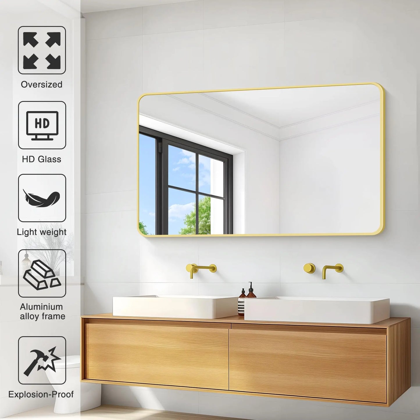 Bathroom Mirror for Wall Metal Rounded Corner Rectangle Mirror